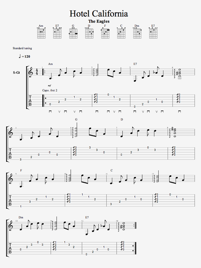 Eagles Hotel California Free Guitar Tabs Free Online Guitar